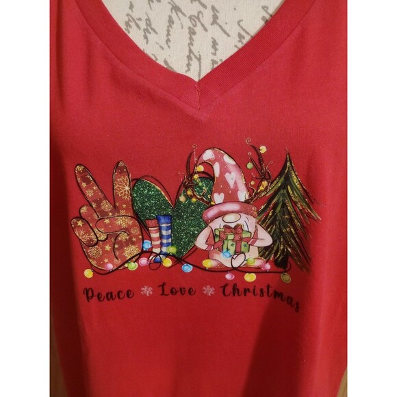 Cute Women's Christmas Handmade Red T-Shirt Sz 3XL "Peace Love Christmas" - Picture 2 of 6